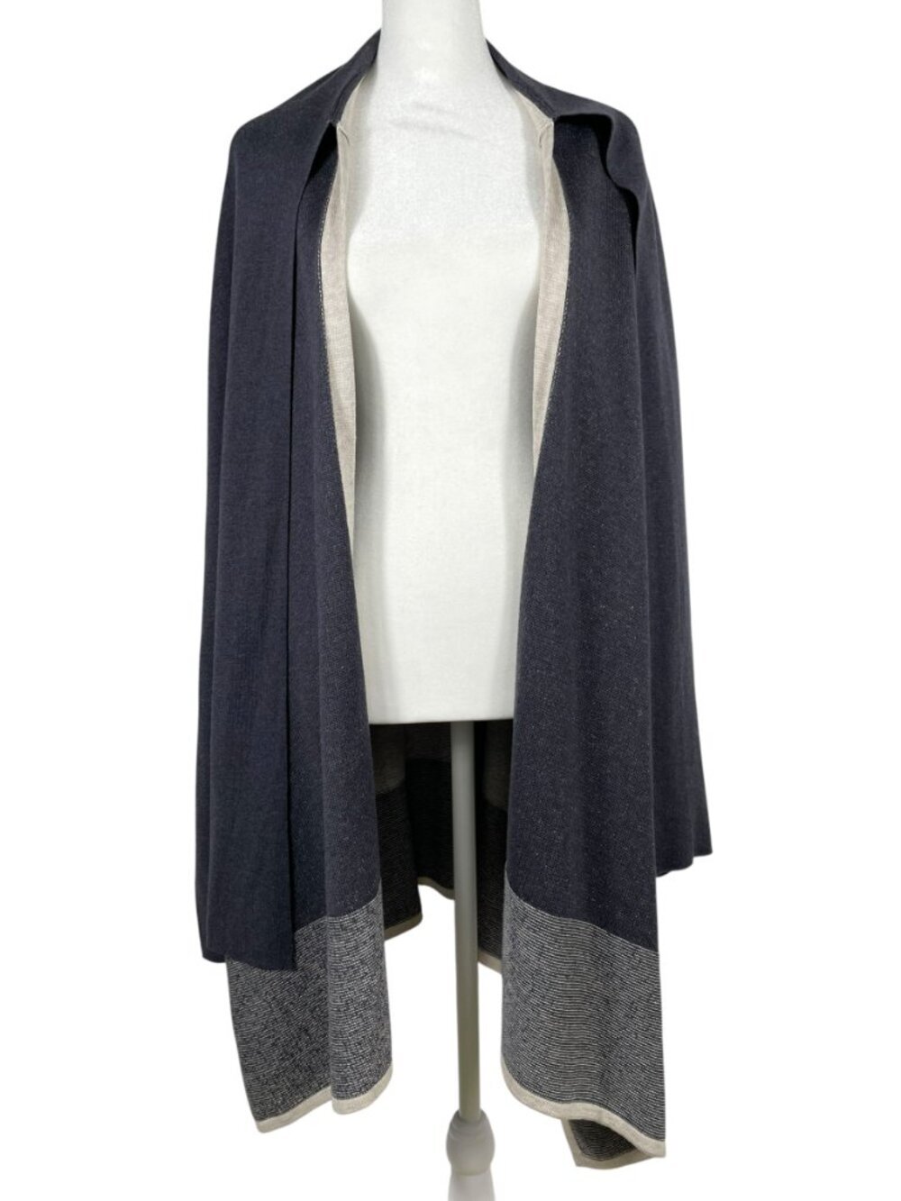 NIC+ZOE Blue Colorblock Knit Wrap Poncho Cardigan Shawl OS Cozy Layer - Picture 3 of 12